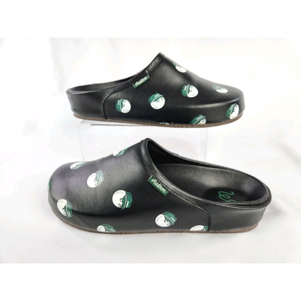 Malbon‎ Resort Clog Slide Black Leather Men's Golf Slippers Loafers Size US 12
